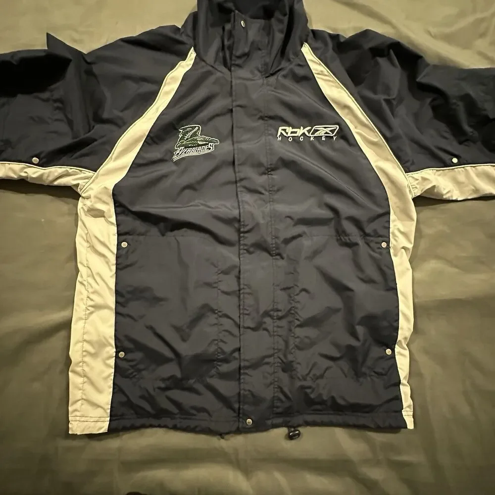 Vintage Reebok Hockey Reversible Windbreaker Jacket Fleece Lined Everblades Mens